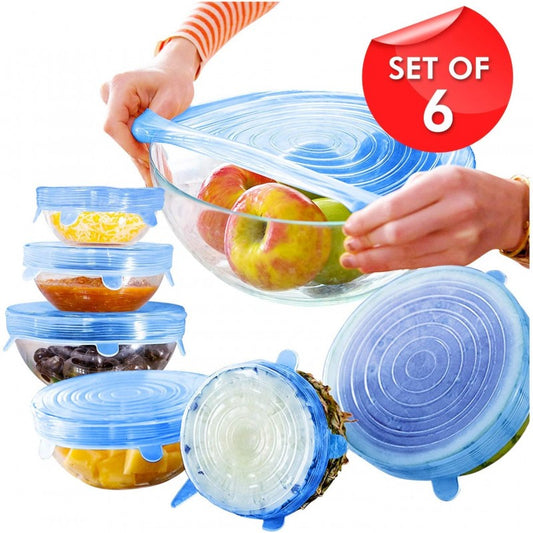 Pack of 6 Silicone Lids Stretch Lids Wrap Dish Bowl Pan Cover Kitchen Food Keep Fresh